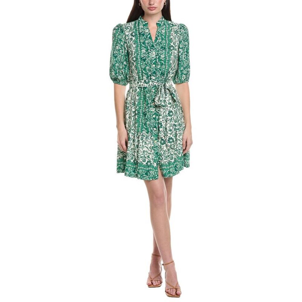 Maison Tara Womens  Printed Marrakesh Short Sleeve Mini Dress, Green